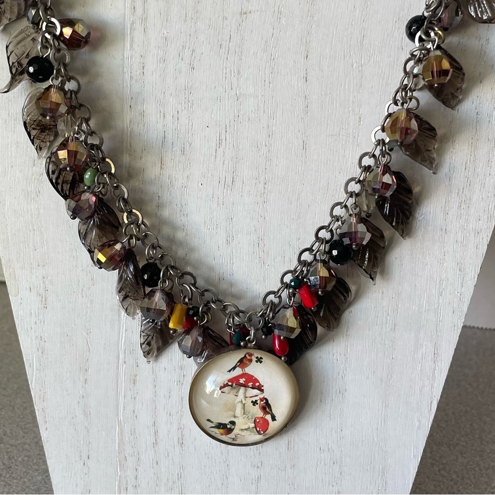 Hotcakes Design Bird and Mushroom Necklace.